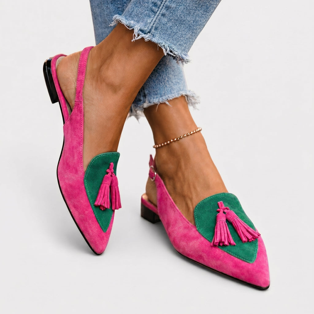 Lorena | Slingbacks i ruskindslook med kvaster