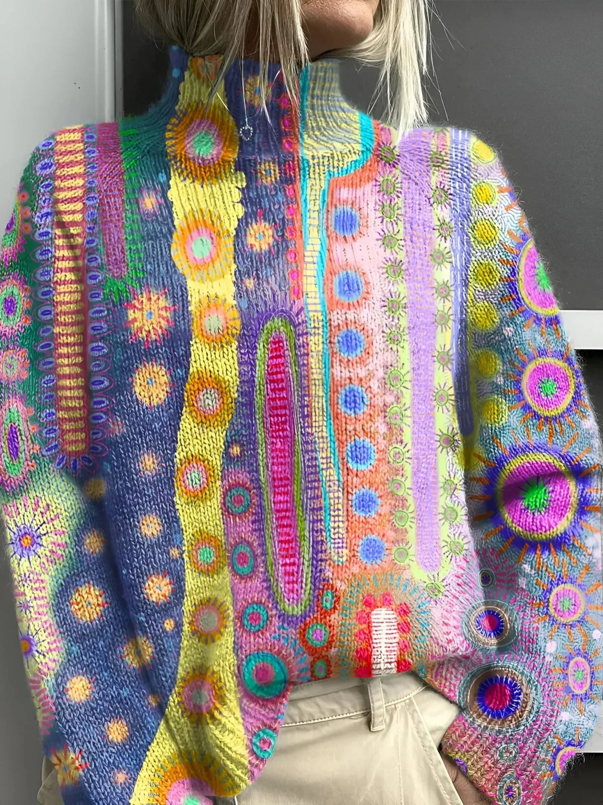 Gelsomina | Rullekravesweater med abstrakt print