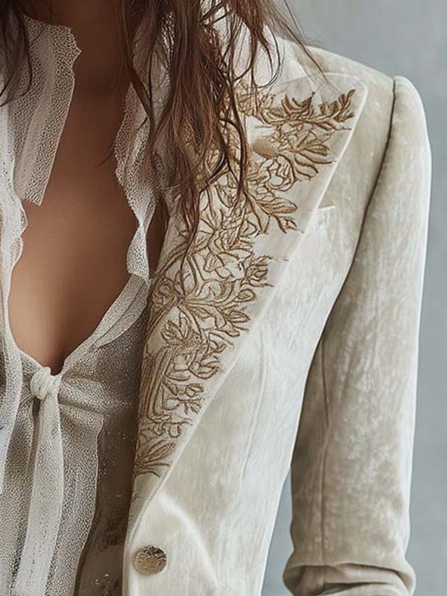 Skræddersyet blazer med broderier, elfenben
