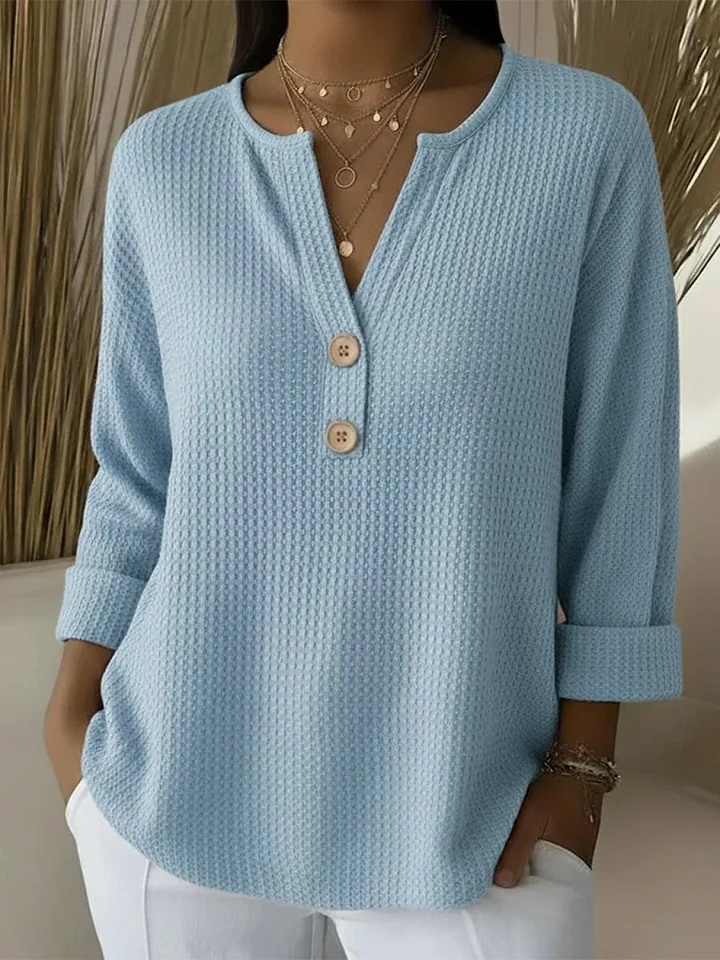 Lucinda | Henley-sweater i vaffelstrik