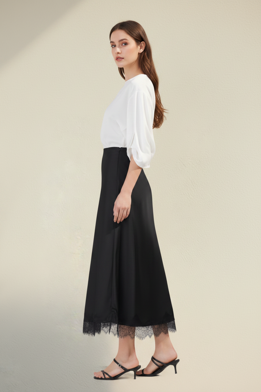 Noire – Elegant midinederdel med blondeeffekt