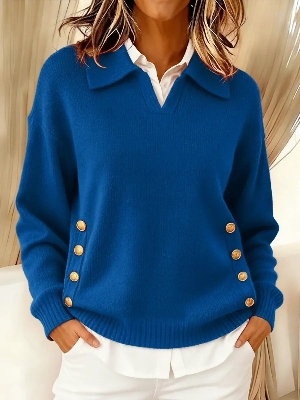 Vynette | Sweater med krave og V-hals