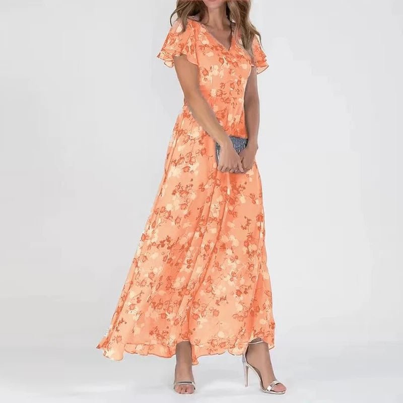 Zonia — Lang, bølgende kjole med blomsterprint