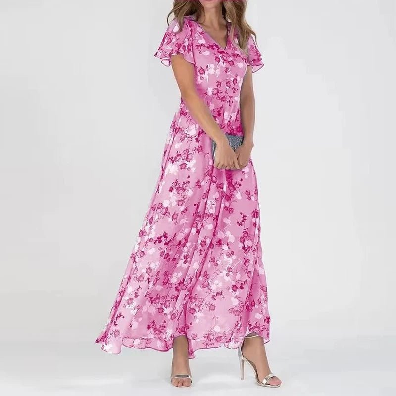 Zonia — Lang, bølgende kjole med blomsterprint