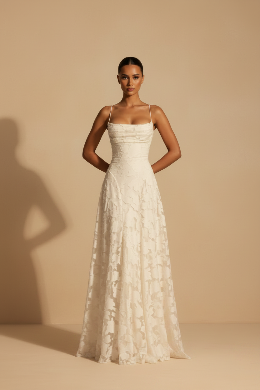 Francesca – Lang blondekjole med elegant pasform, hvid