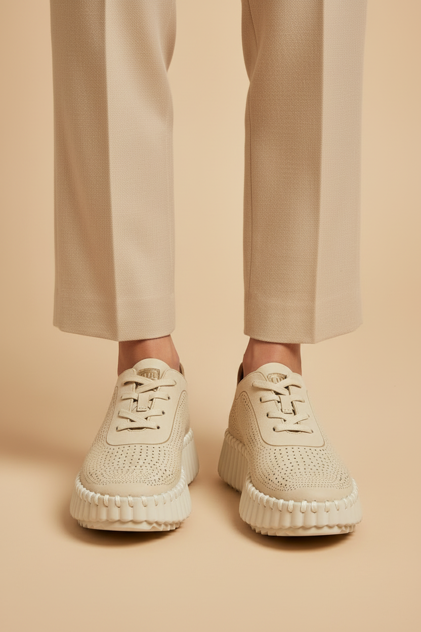 Aurea Flex — Let og minimalistisk komfort-sneaker, sandbeige