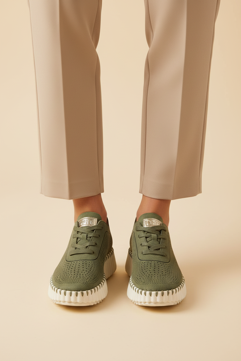 Aurea Flex — Let og minimalistisk komfort-sneaker, olivengrøn