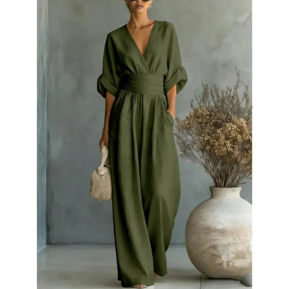 Elowen – Elegant draperet jumpsuit med vide ben