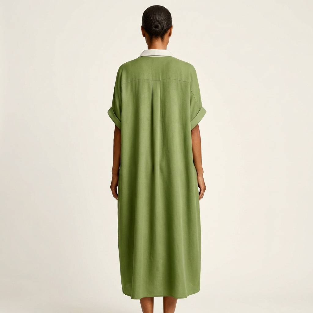 Kamira – Maxi-skjortekjole med kontrastkrave og knapstolpe