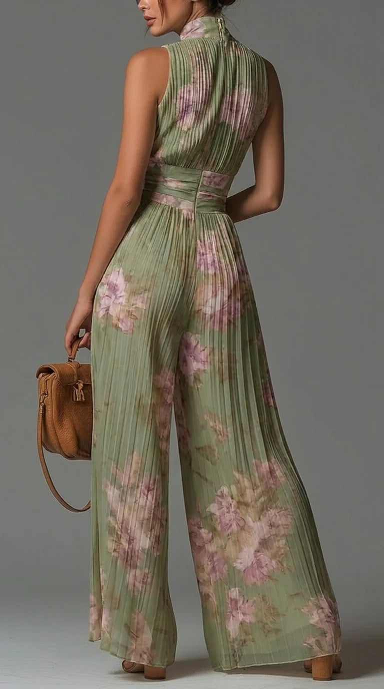 Inés | Plisseret jumpsuit i chiffon med blomster