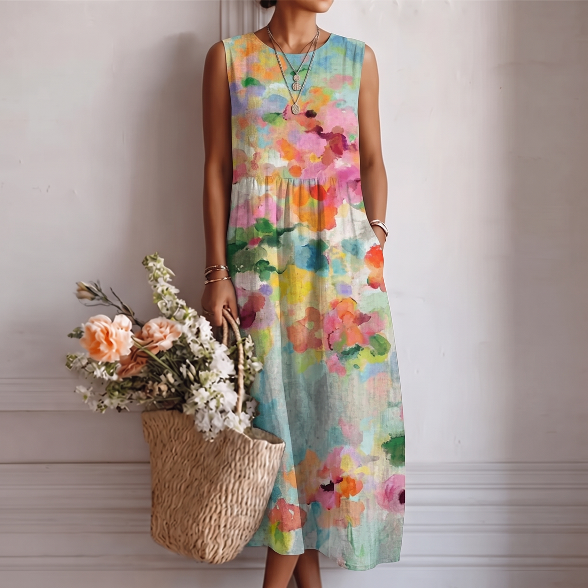 Karla | Elegant flerfarvet midikjole