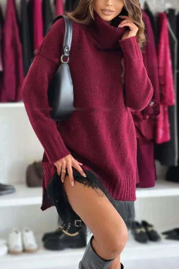 Stella – Oversized rullekravesweater i strik