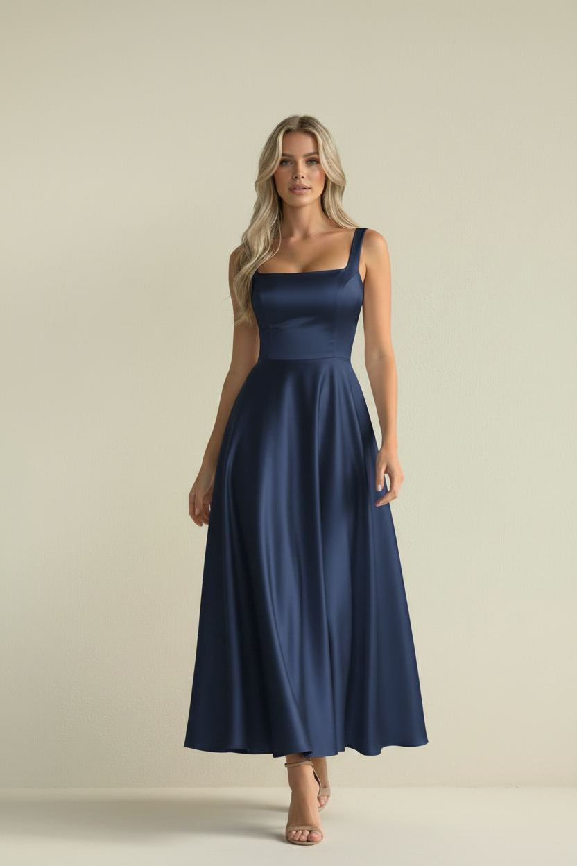 Karen – Elegant midikjole Lumé Flow, marineblå