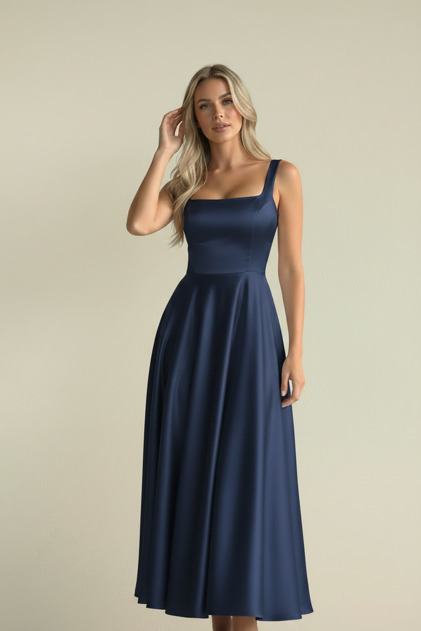Karen – Elegant midikjole Lumé Flow, marineblå