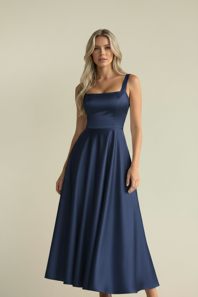 Karen – Elegant midikjole Lumé Flow, marineblå