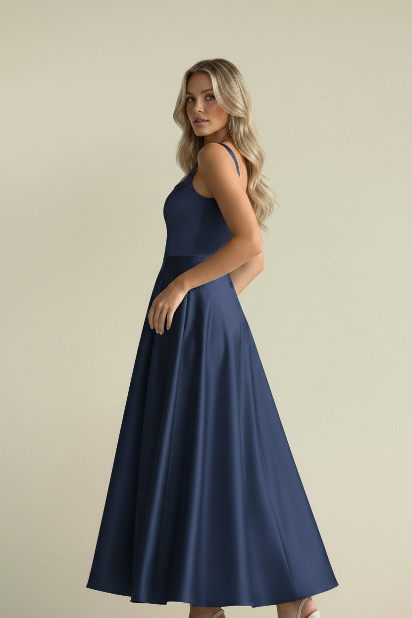 Karen – Elegant midikjole Lumé Flow, marineblå
