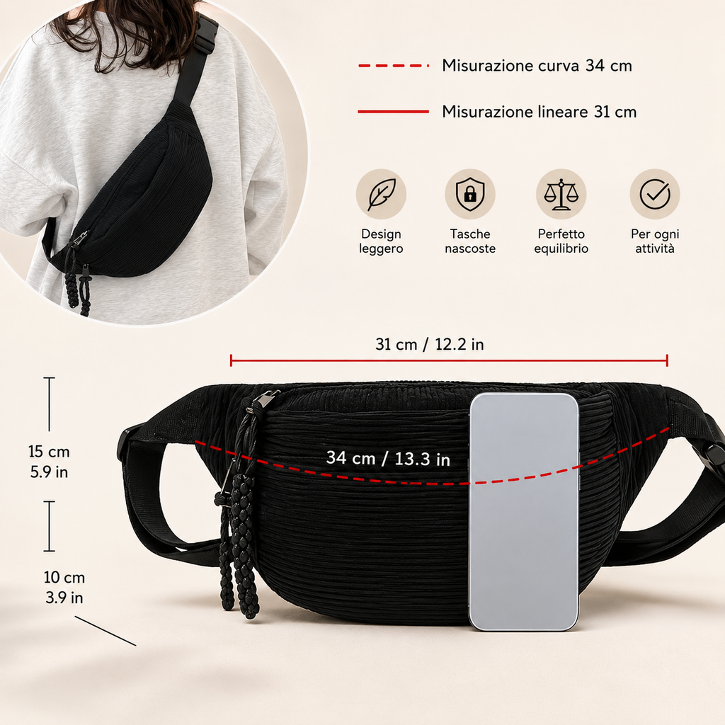 Petra – Crossbody taske i ribfløjl