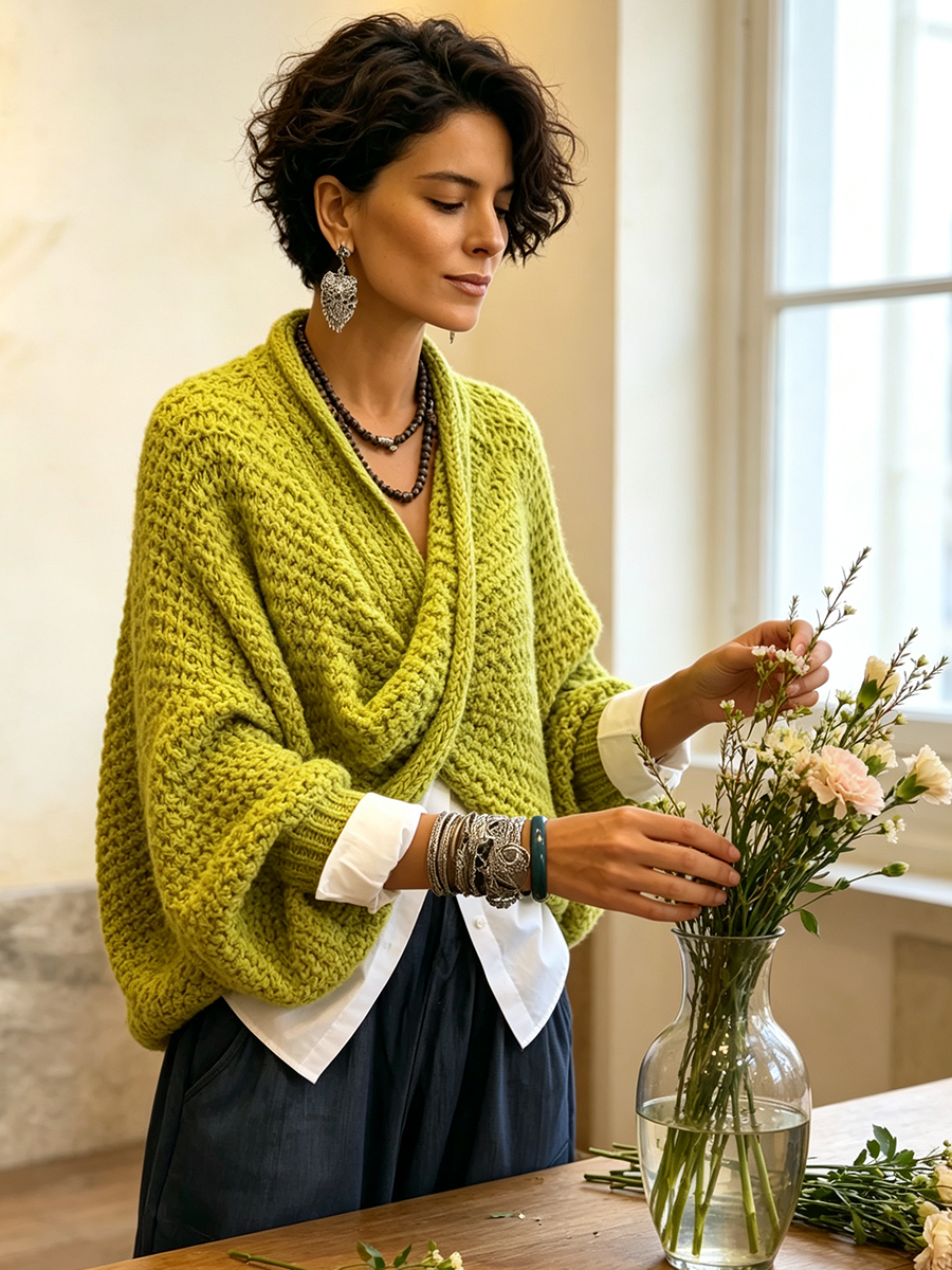 Claire – Grovstrikket sweater med overslag