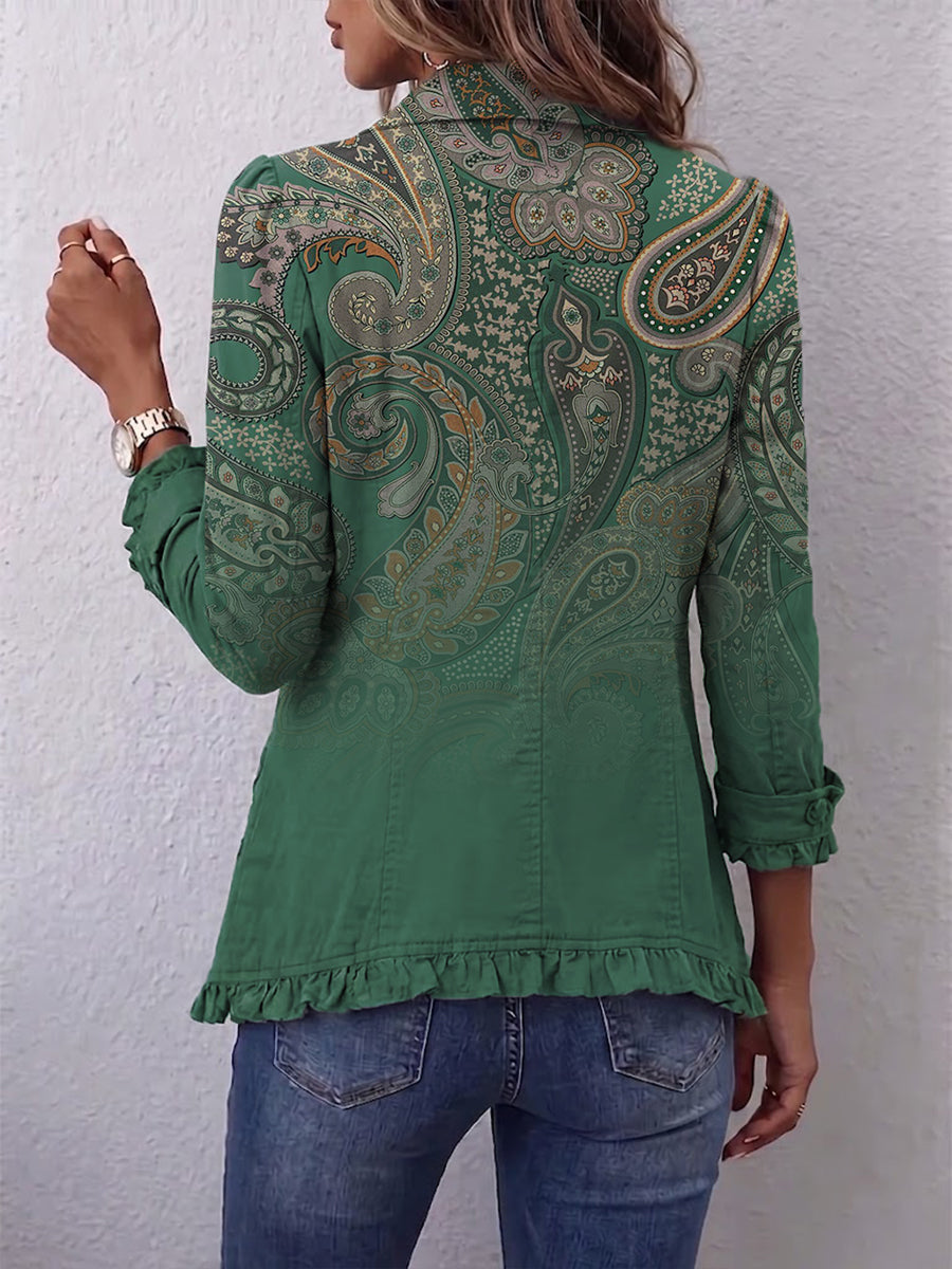 Jemara – Boheme-jakke med paisleyprint og flæser