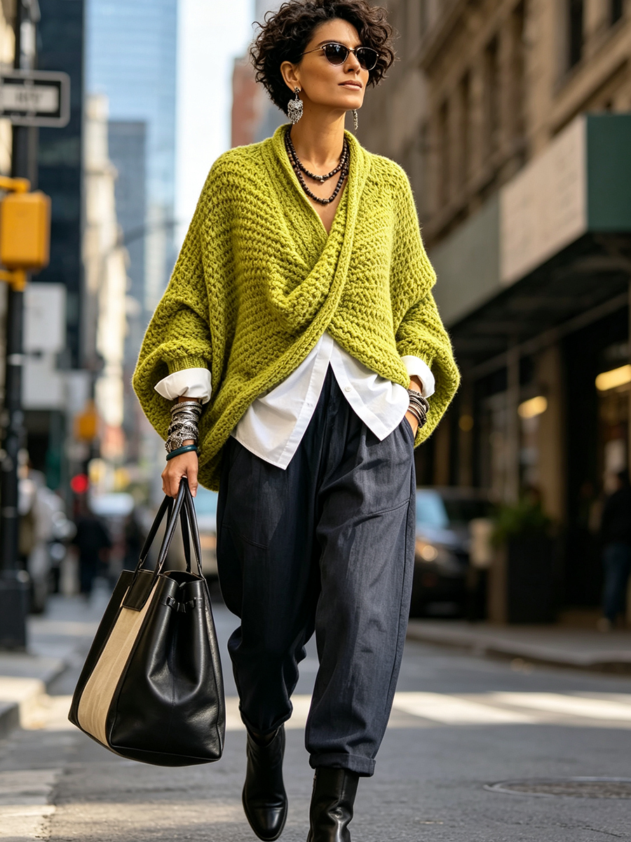 Claire – Grovstrikket sweater med overslag