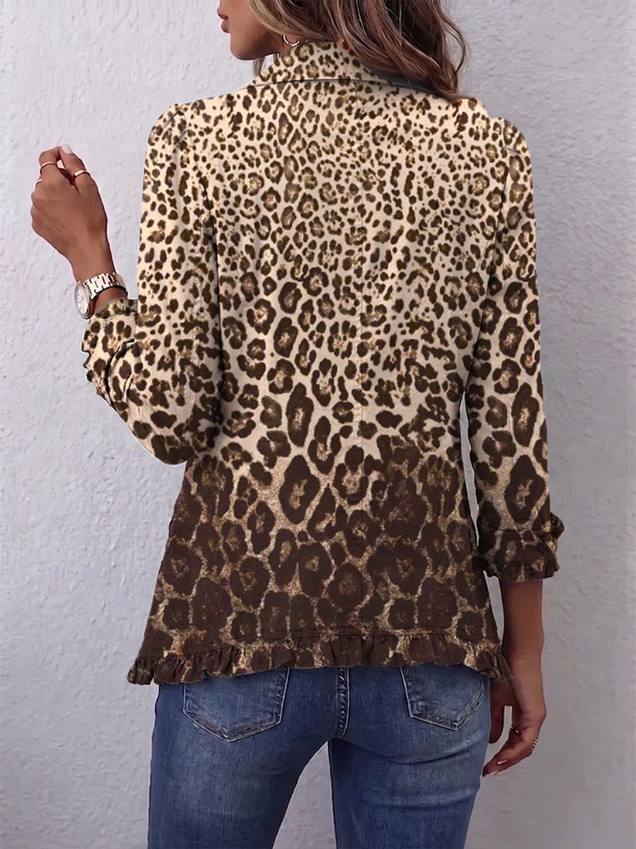 Navara – Jakke med leopardmønster og flæser