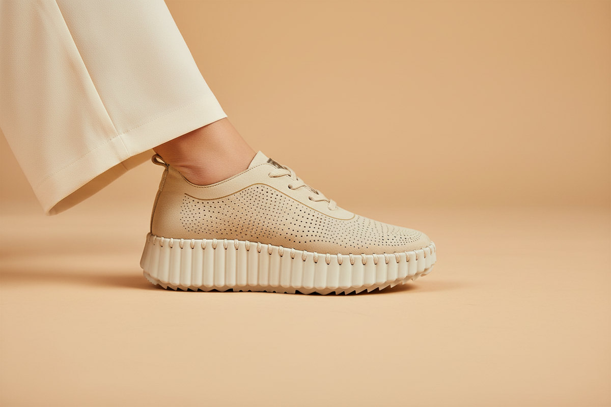 Aurea Flex — Let og minimalistisk komfort-sneaker, sandbeige