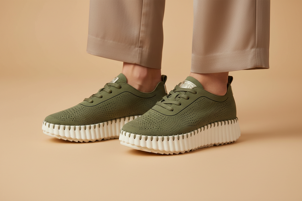 Aurea Flex — Let og minimalistisk komfort-sneaker, olivengrøn