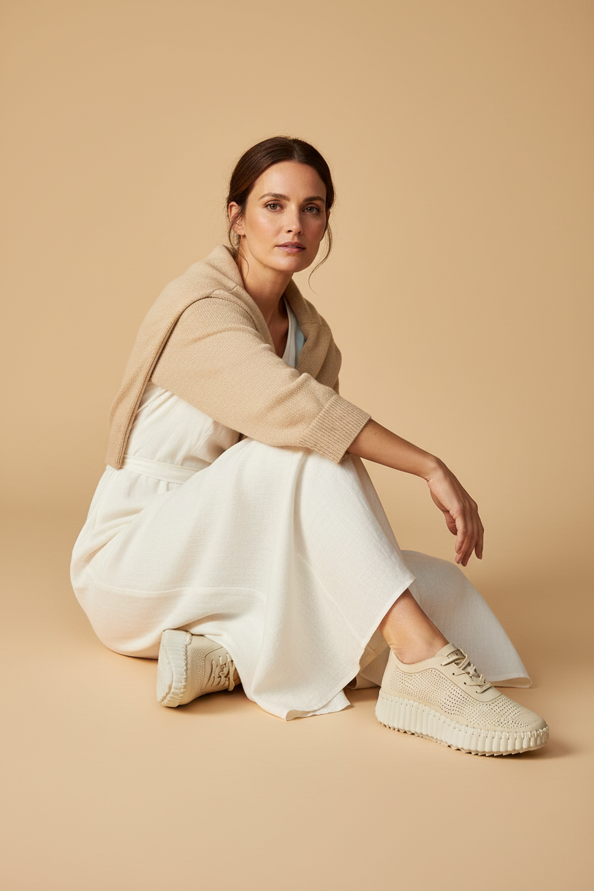 Aurea Flex — Let og minimalistisk komfort-sneaker, sandbeige