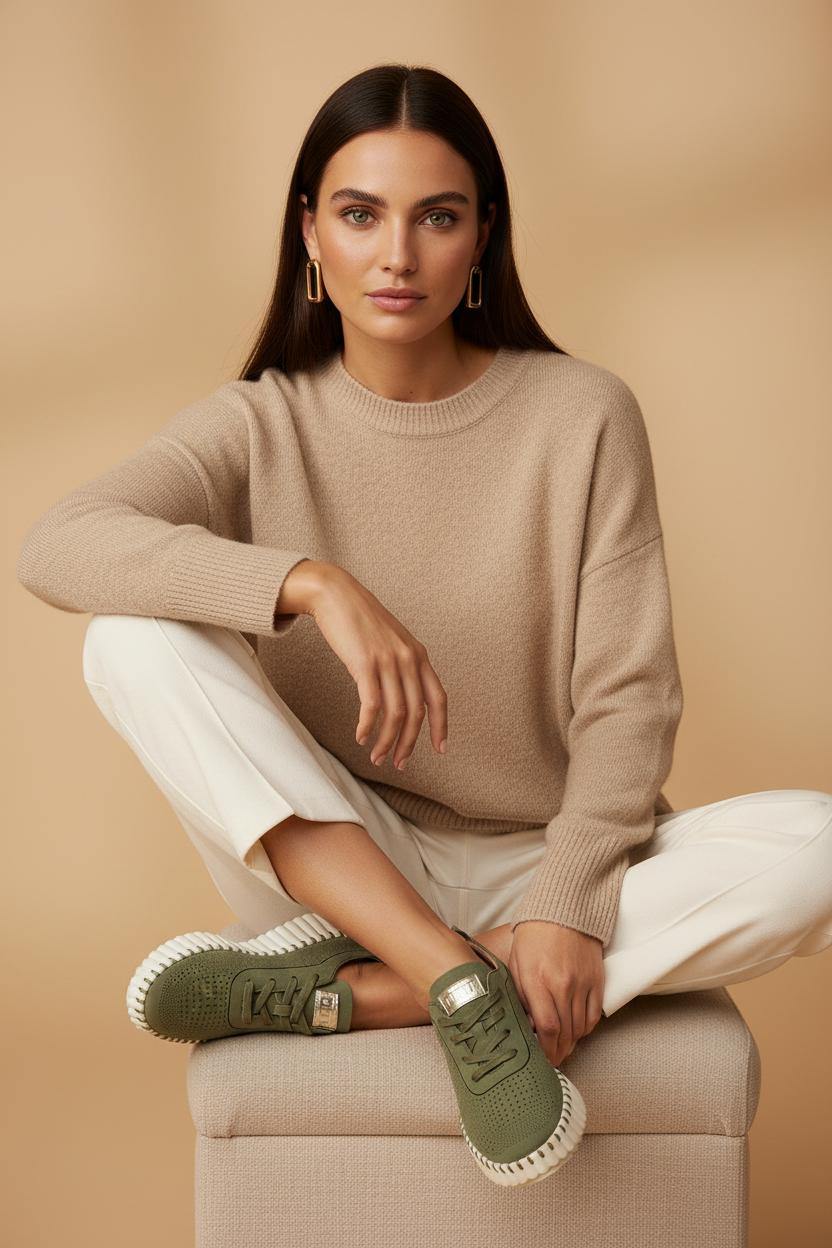 Aurea Flex — Let og minimalistisk komfort-sneaker, olivengrøn