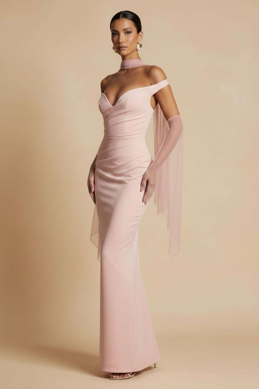 Selene | Off shoulder maxikjole i lyserød
