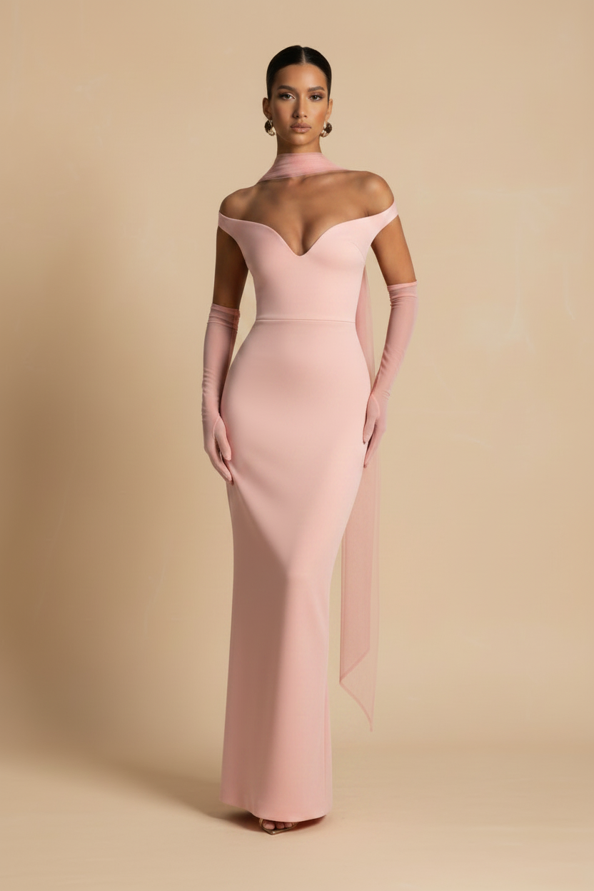 Selene | Off shoulder maxikjole i lyserød