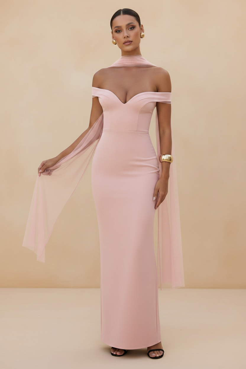 Selene | Off shoulder maxikjole i lyserød