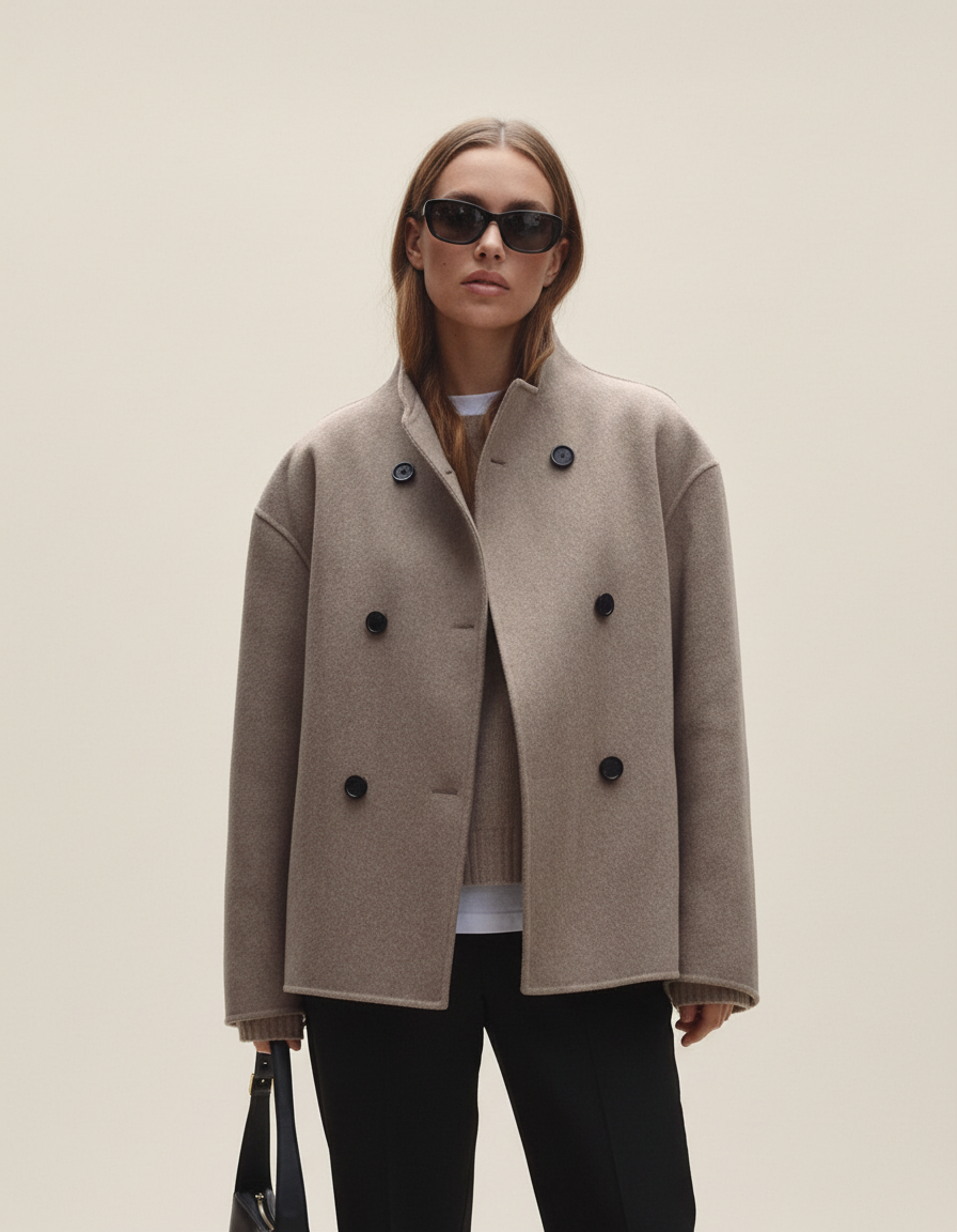 Marilena – Lang frakke med asymmetriske knapper