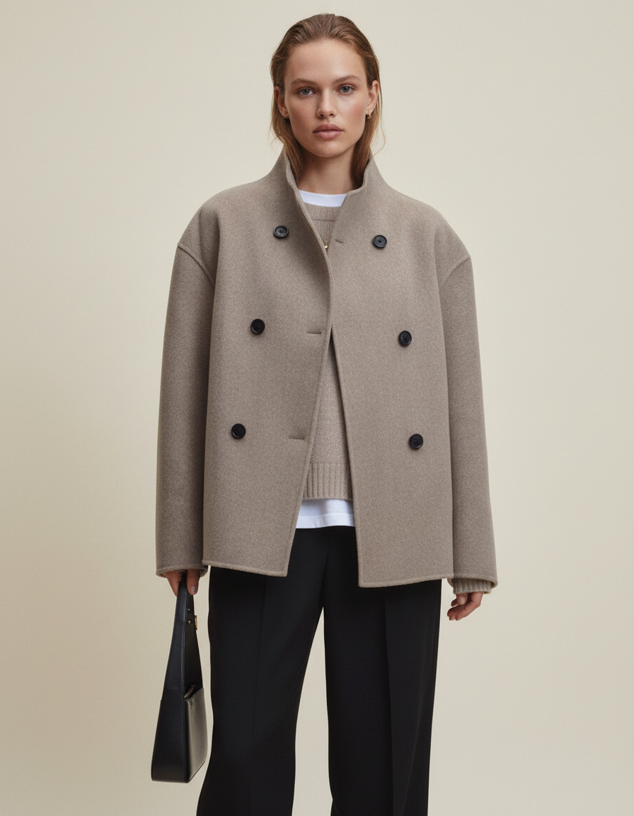 Marilena – Lang frakke med asymmetriske knapper